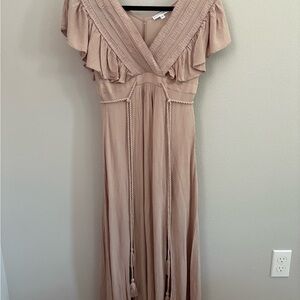 Baltic Born Taupe Maxi Dress with Ruffle Sleeves